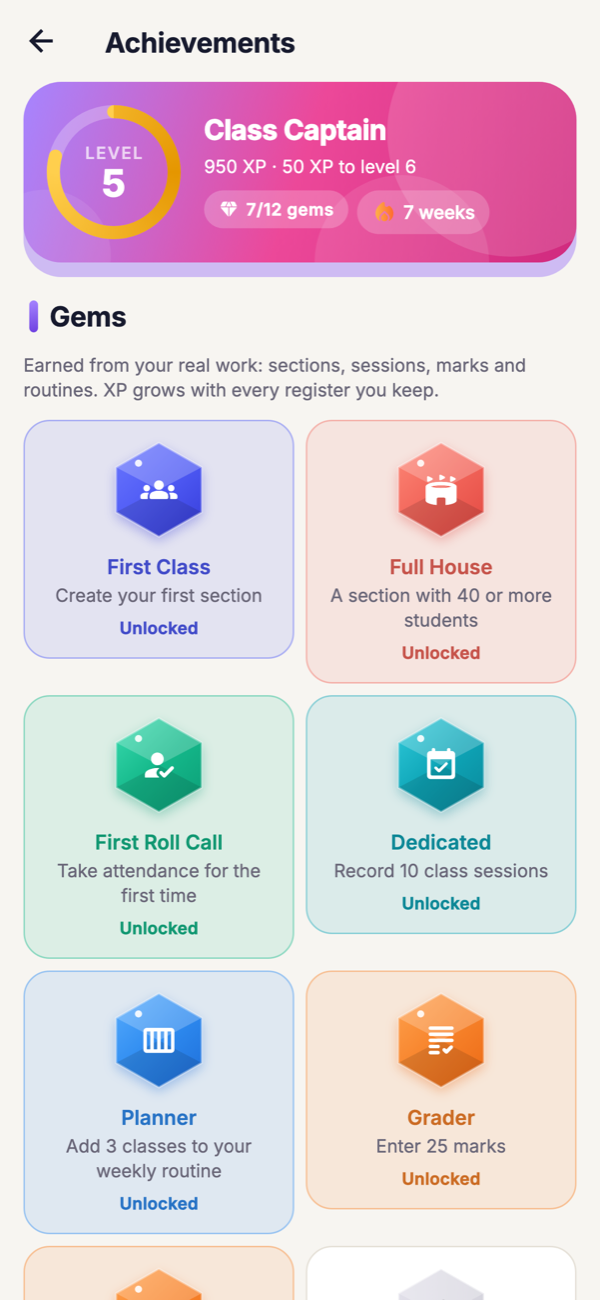 Atten Achievements screen