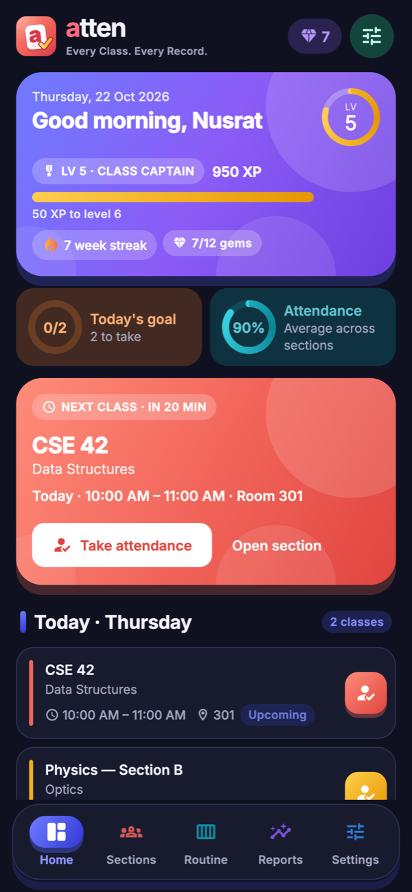 Atten Dark mode screen